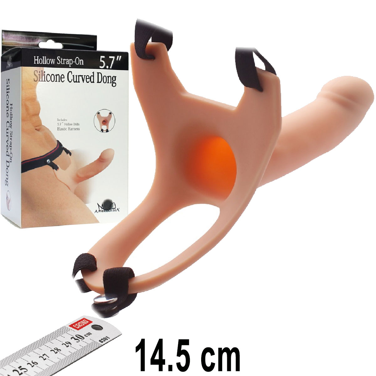 Hollow Strapon i Bo 14.5 cm Boy 4 cm Uzatmal Ten Rengi Et Dokulu Elastik Protez Penis AL-182011-flesh