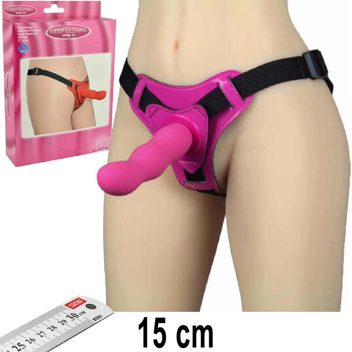 Deep Climax Strapon Pembe Renk15 cm Boy 3 cm ap Yumuak Uyarc Yzeyli Protez Penis AL-92002-Pembe