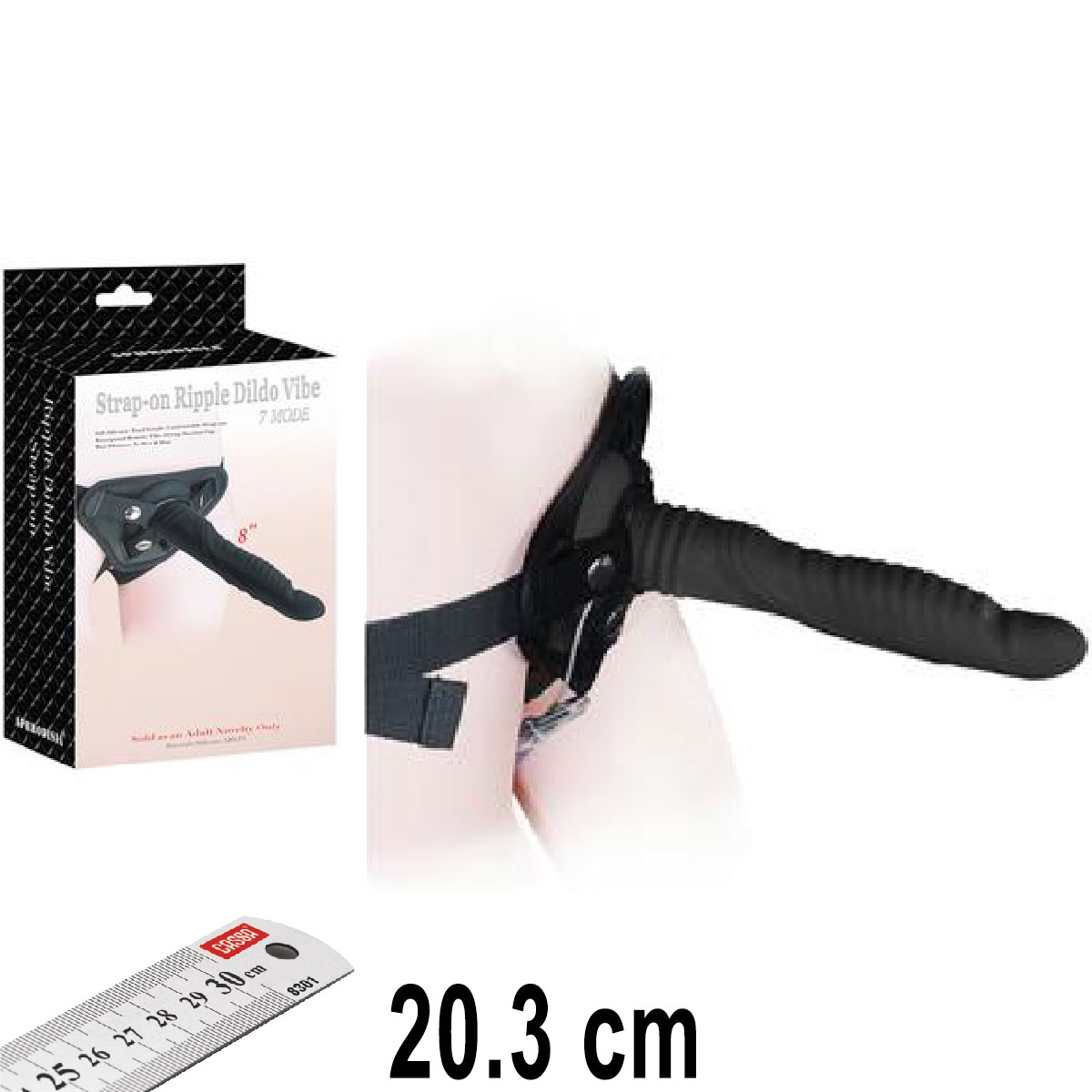 Strap-on Ripple Dildo Vibe Siyah Renk 20.3 cm Boy 7 Mod Titreimli Et Dokulu Silikondan Protez Penis AL-92008