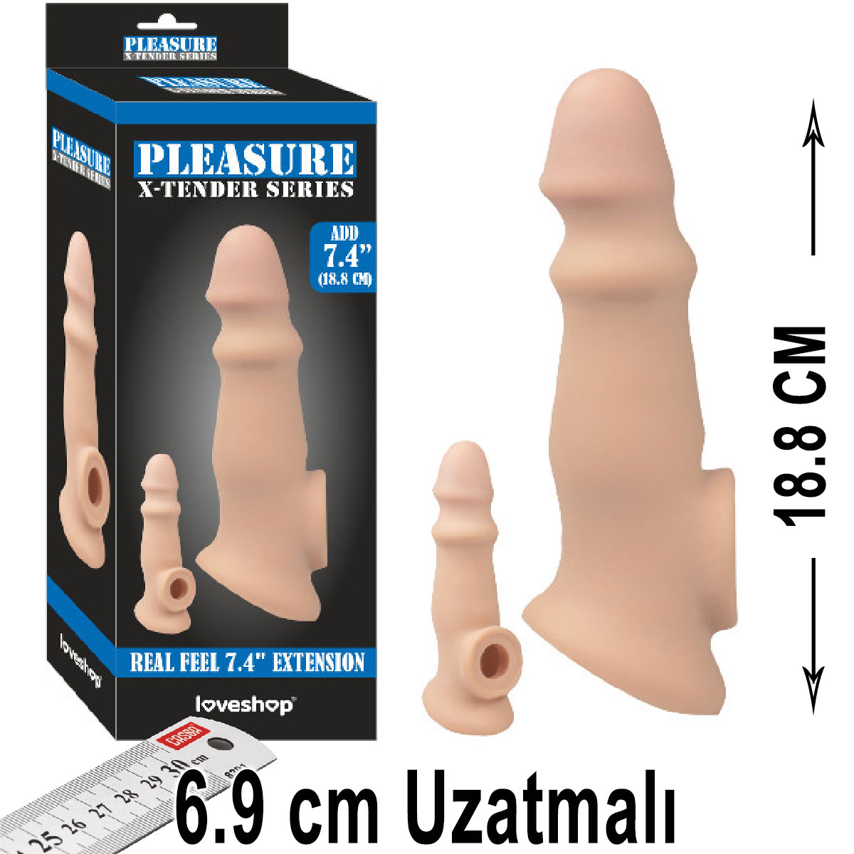 Pleasure X-Tender 18.8 cm Boy 6.9 cm Uzatmal Realistik Et Dokulu Penis Klf AL-LS-213