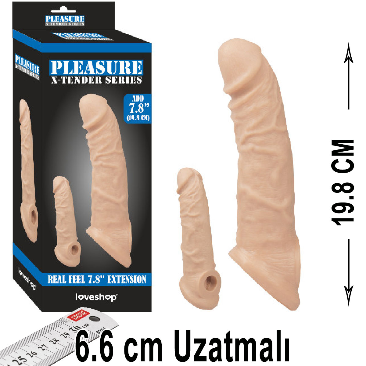 Pleasure X-Tender 19.8 cm Boy 6.6 cm Uzatmal Realistik Et Dokulu Penis Klf AL-LS-214