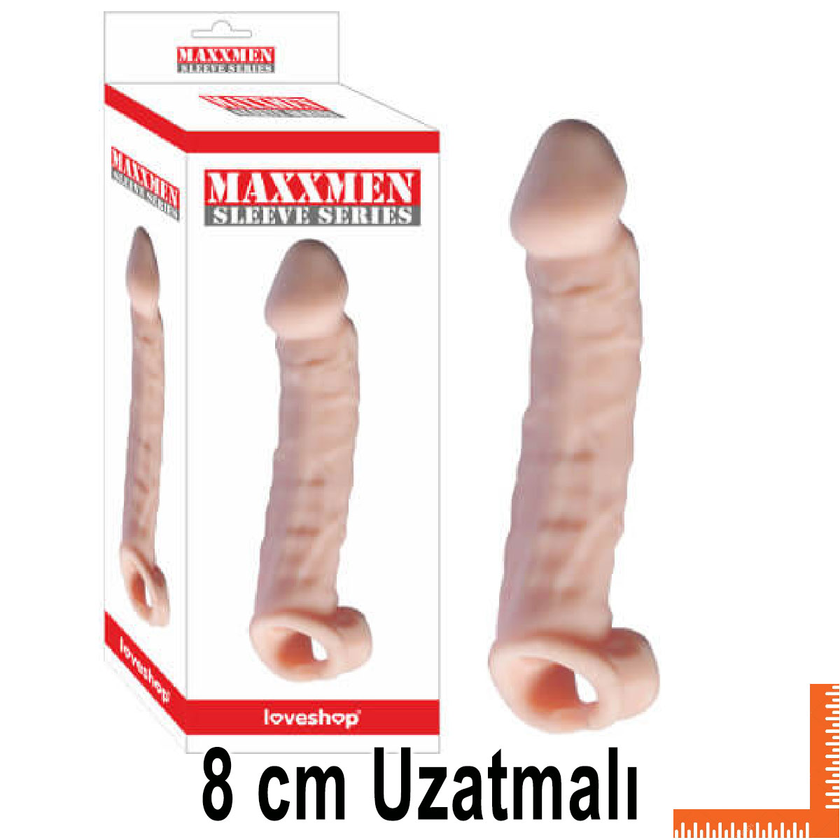 Maxxmen Sleeve 8 cm Uzatmal Testis Kelepeli Realistik Et Dokusunda Penis Klf AL-LS456-B