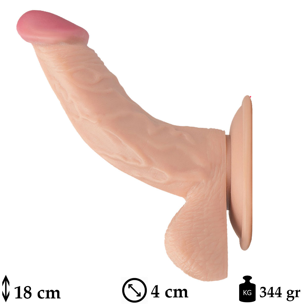 Dickdo 18 cm Boy 4 cm ap Vantuzlu Kalkk Eimli Gvdeli Et Dokulu Dildo C-7226