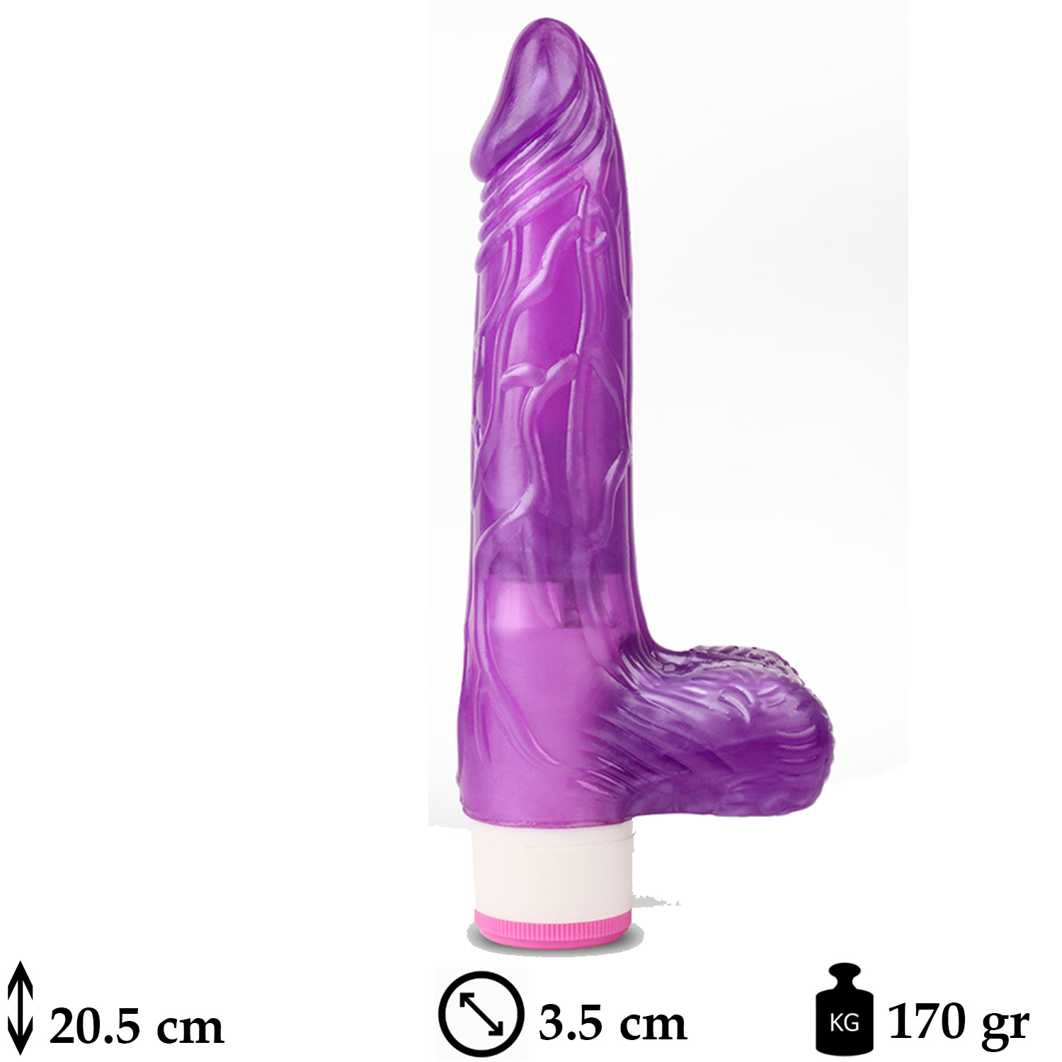 20.5 cm Boy 3.5 cm ap Pilli Titreimli Testisli Mor Jel Vibratr C-CH7286