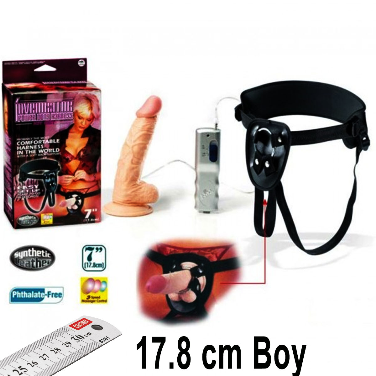 Invigorator Power 17.8 cm Sklebilen Titreimli Damarl Realistik Dildolu Belden Balamal Protez Penis C-173