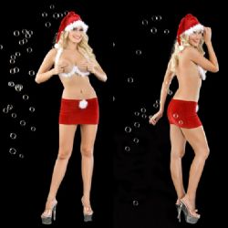 Gsleri Akta Brakan Alttan Destekli Styen ve Sper Mini Etekli Seksi Noel Anne Kostm ART-2049