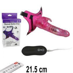 Harness Rabbit Dong 21.5 cm Boy 10 Titreim Mod Pembe Klitoris Zevklendiricili Takma Penis AL-92004-1