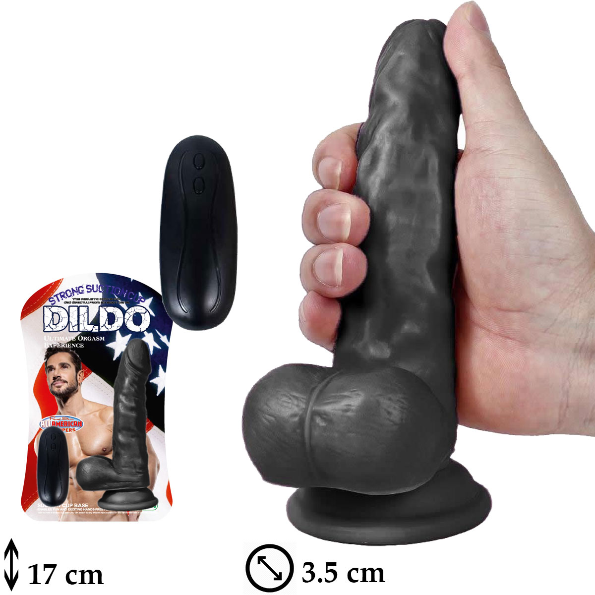 All American Whoppers 17 cm Boy 3.5 cm ap Et Dokulu Yapkan Vantuzlu Testisli Titreimli Realistik Zenci Penisi L-U6122